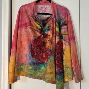 Leoma Lovegrove Women’s Tropical Pineapple Cardigan Size Small Pink Art